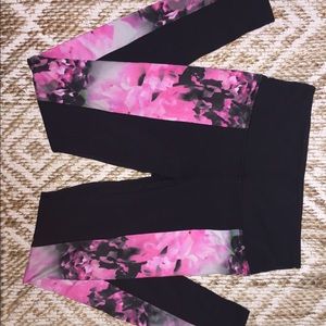 Athleta Black and Pink Floral Leggings